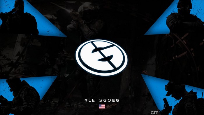EG logo with soldiers and blue light