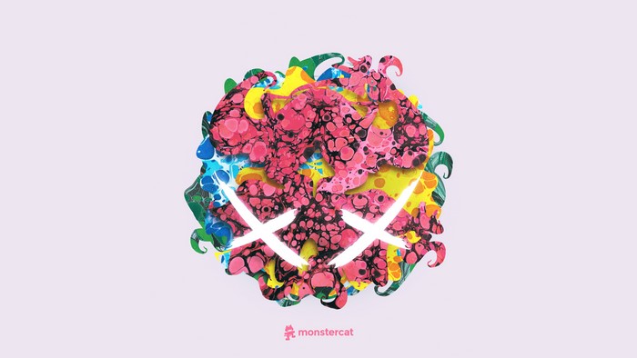 Abstract Monstercat artwork with X eyes