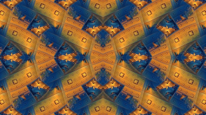 Abstract fractal pattern with blue and orange geometric shapes