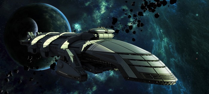 4K Science Fiction Spaceship near Planets