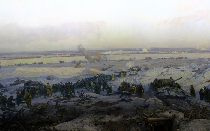 World War II Battle Scene with Soldiers and Tanks