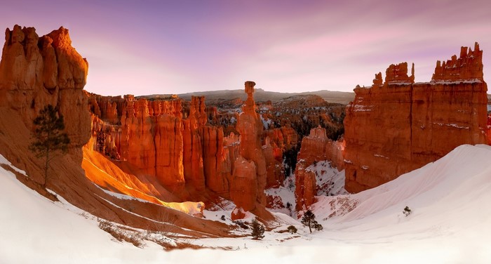Winter sunrise over Bryce Canyon National Park hoodoos