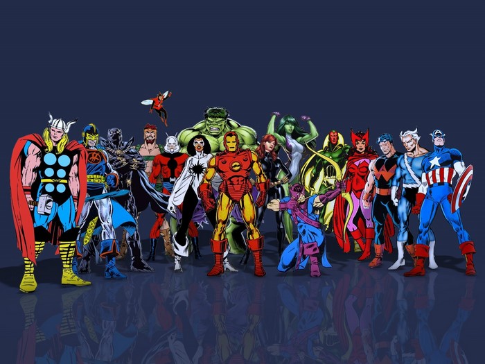 The Avengers comic art with reflection