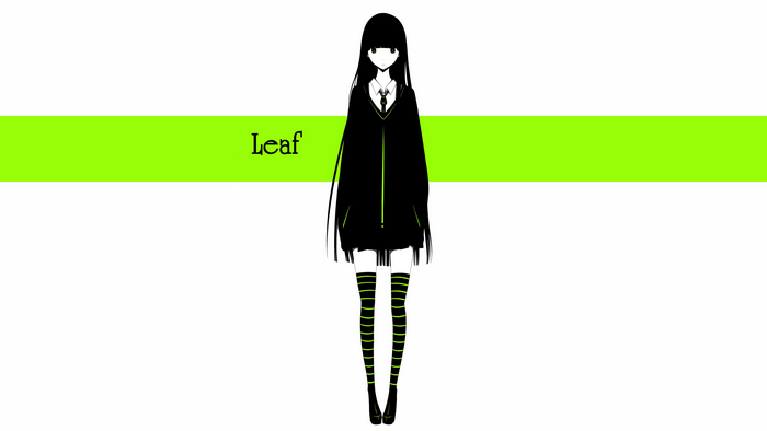 Anime girl with long black hair and striped thigh-highs