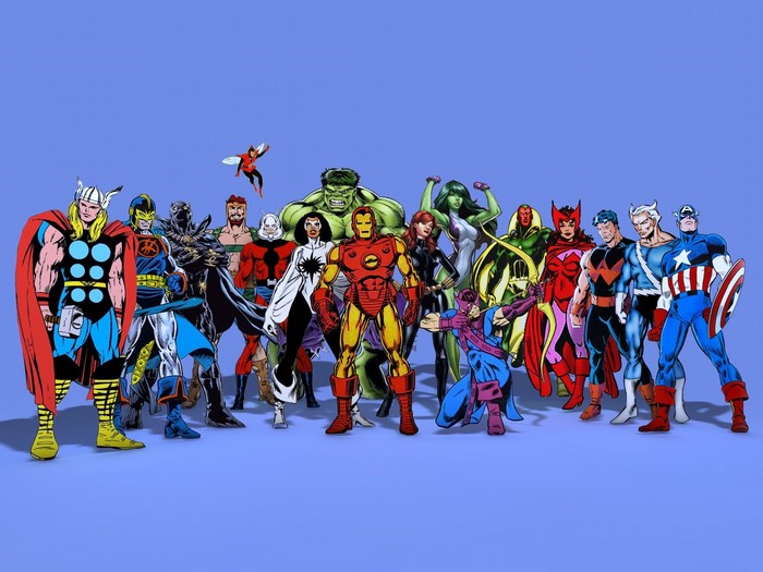The Avengers comic art with Hulk, Captain America, Thor, Iron Man