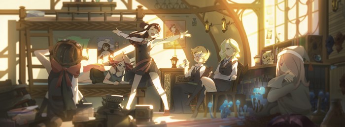 Little Witch Academia: Akko and friends in a room