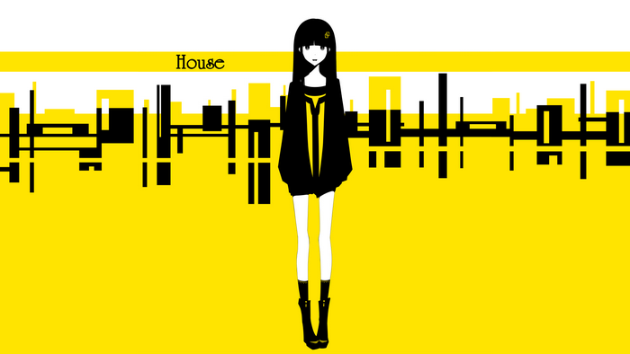 Anime girl with black hair and yellow accents