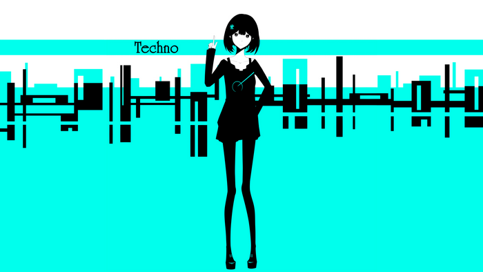 Anime girl with short hair and techno cityscape