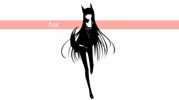 Black silhouette of a fox girl with long hair