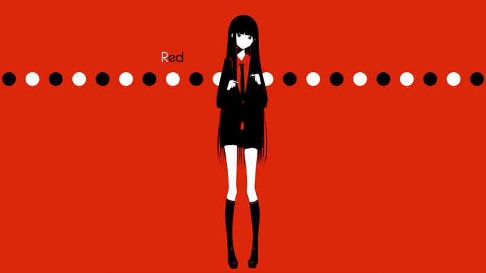 Anime girl with long black hair and red tie