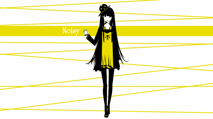 Anime girl with hat and cellphone, yellow and black