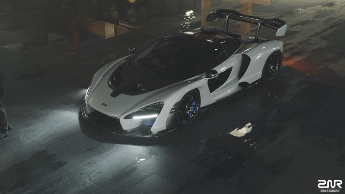 White McLaren Senna with Blue Wheels