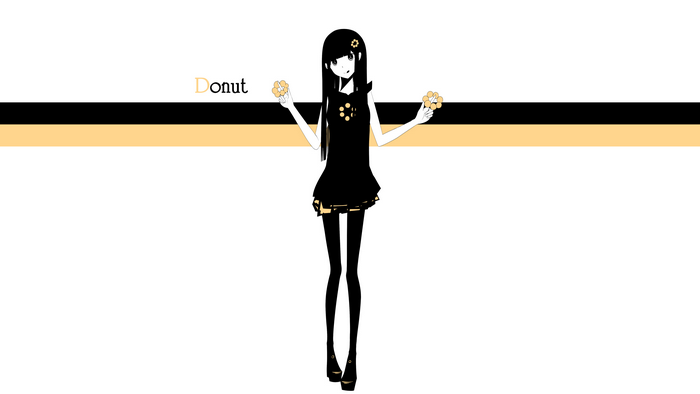 Anime girl with long black hair holding donuts