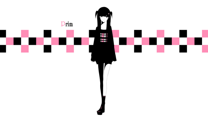 Anime girl with twintails and checkered pattern