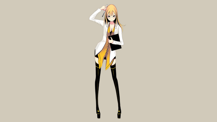 Anime girl with glasses and thigh-highs