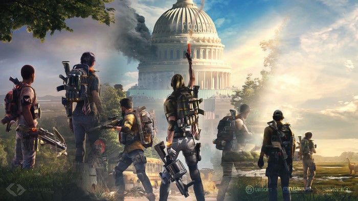 The Division 2 Art with Capitol Building and Soldiers