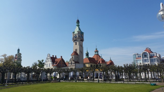 The historic tower and buildings in Sopot, Poland