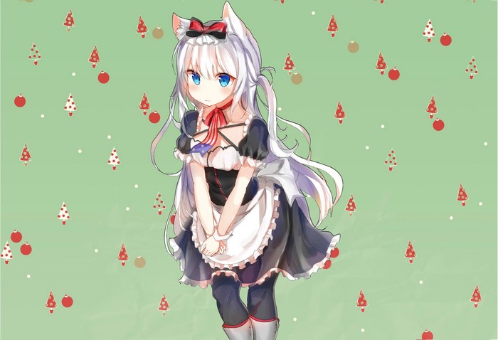 Anime cat girl maid with blue eyes