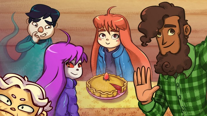 Madeline and friends with a pie from Celeste