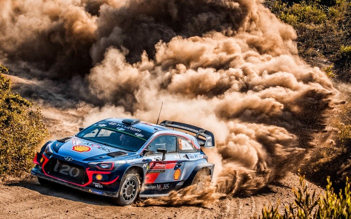 Hyundai i20 Rally Car Racing Through Dust in Portugal