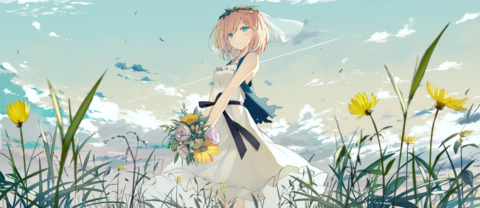 Ashima in a Sunlit Field with Yellow Flowers