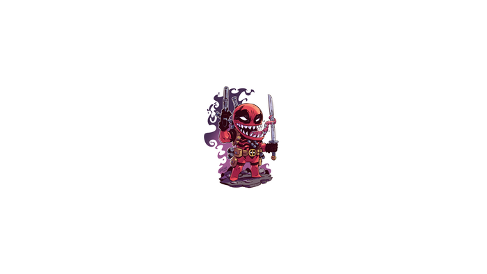 Chibi Deadpool with Guns and Sword