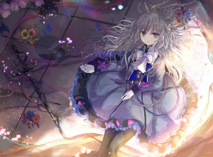 Anime girl with flowers and a sword