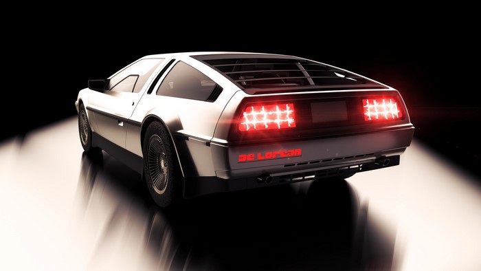 DeLorean car with glowing red taillights