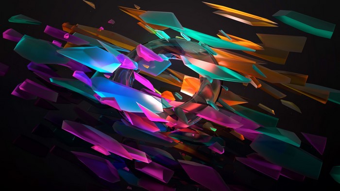 Abstract 3D shapes with neon glow and transparency
