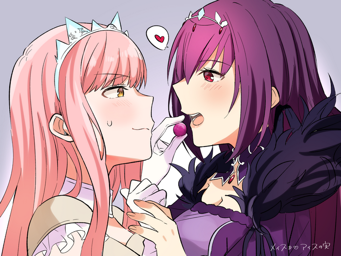 Medb and Scathach from Fate/Grand Order feeding each other