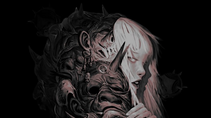 Demon mask with a woman