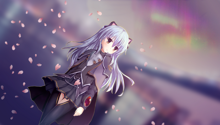 Anime Girl with Silver Hair and Cherry Blossoms