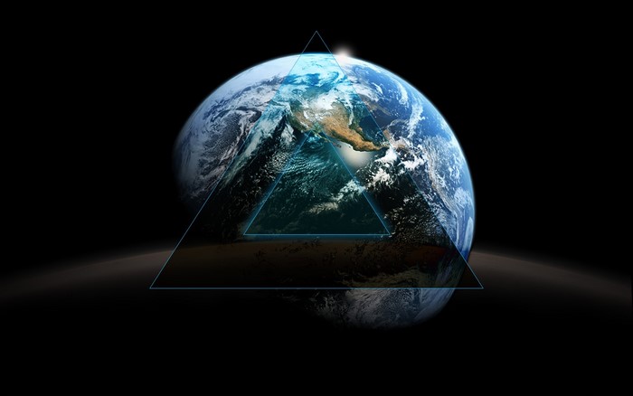 Earth with a geometric triangle overlay in space