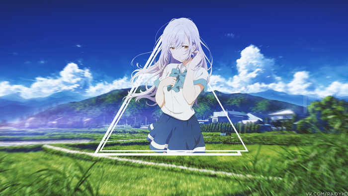 Anime girl in a white shirt and blue skirt
