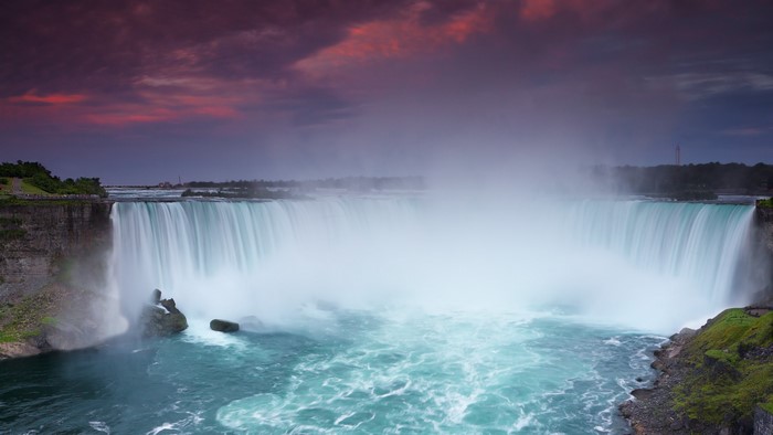 Niagara Falls at sunset with dramatic clouds