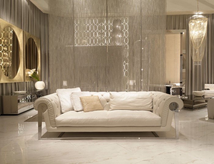 Luxurious living room interior with white sofa