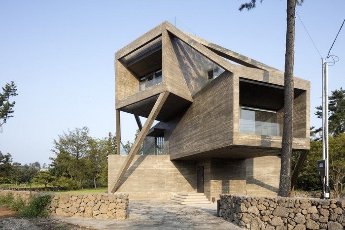 Modern concrete house with geometric design
