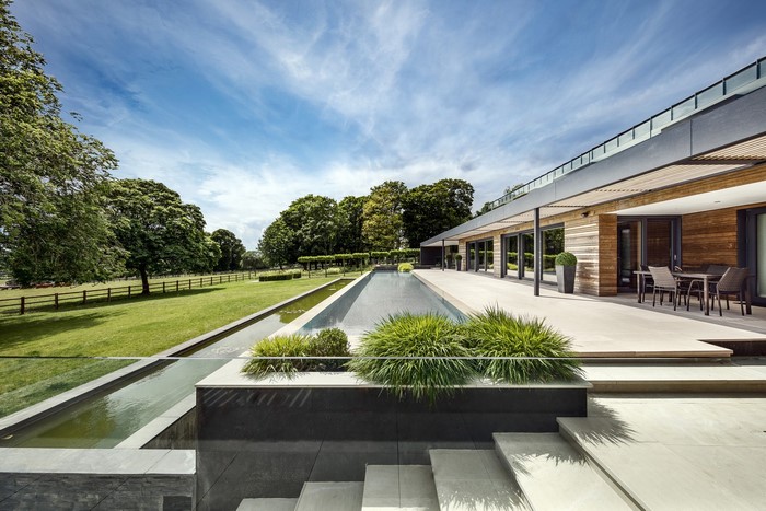 Modern house with swimming pool and garden