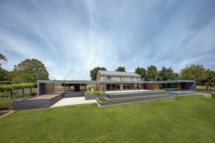 Modern house with swimming pool and garden