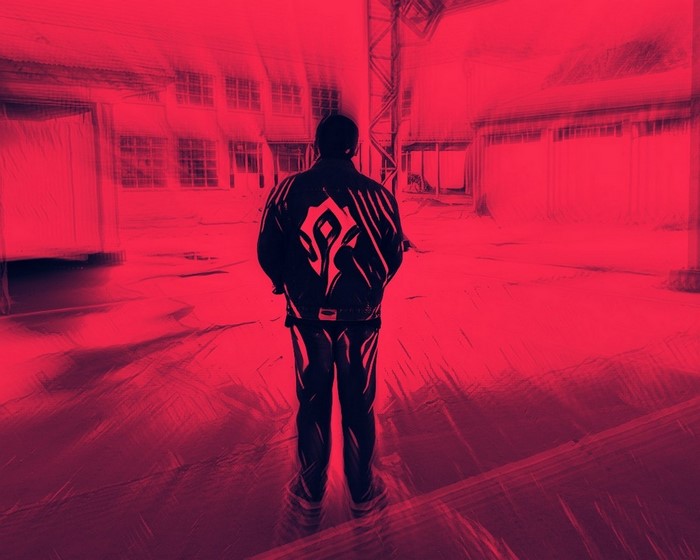 Person wearing Horde jacket in red environment