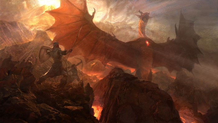 Dragon's Dogma warrior fighting a dragon