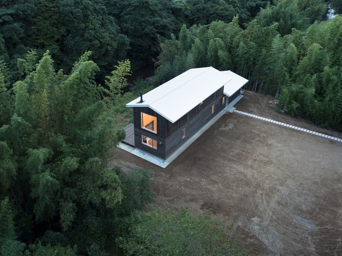 Modern wooden house in a forest