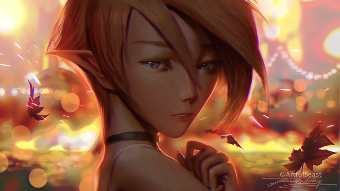 Fantasy girl with short blonde hair and elf ears