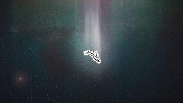 Astronaut in space with beam of light
