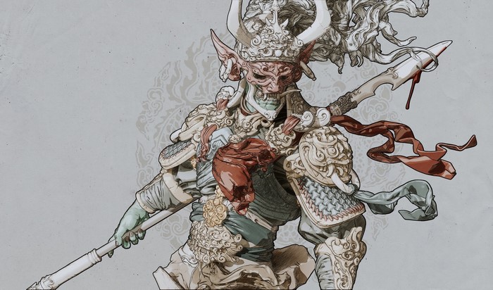 Oni Warrior in Intricate Fantasy Armor