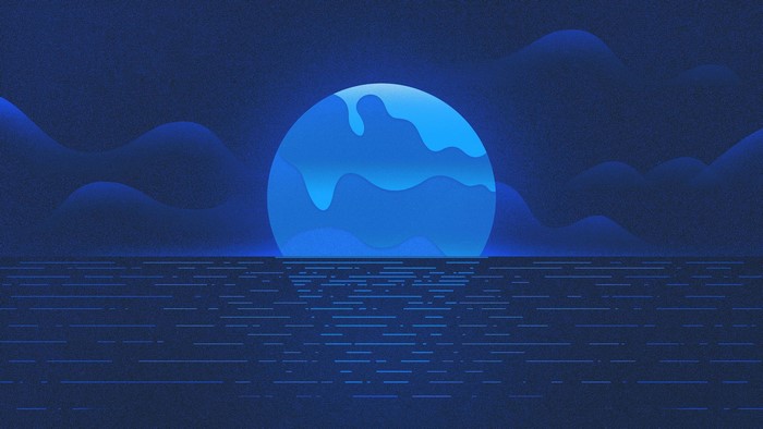 Illustration of a blue moon over the sea at night
