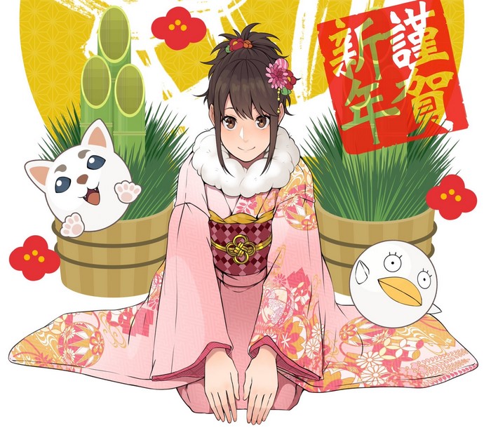 Shimura Tae from Gintama in Kimono with New Year Decorations