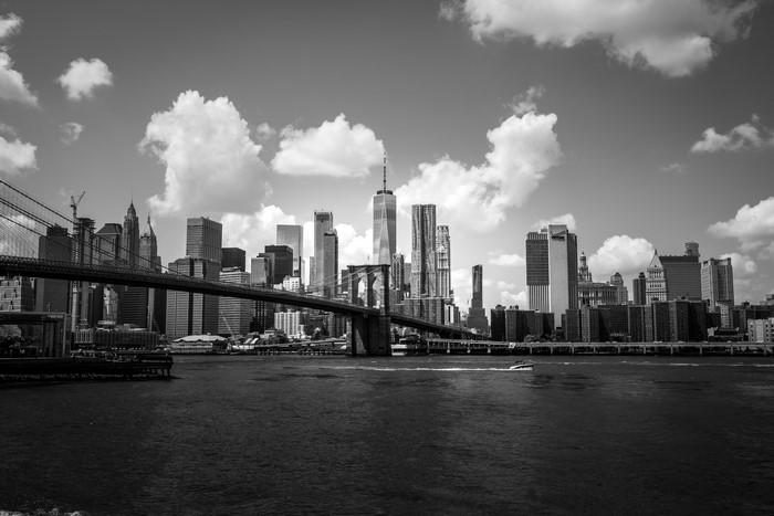 Brooklyn Bridge and New York City Skyline in Monochrome