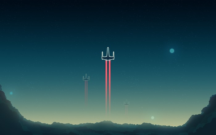 Star Wars X-wings flying in space