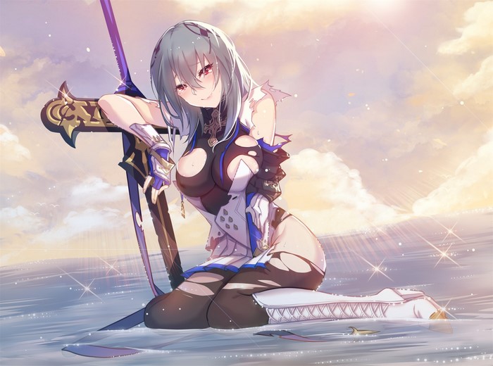 Saint Louis from Azur Lane sitting in water